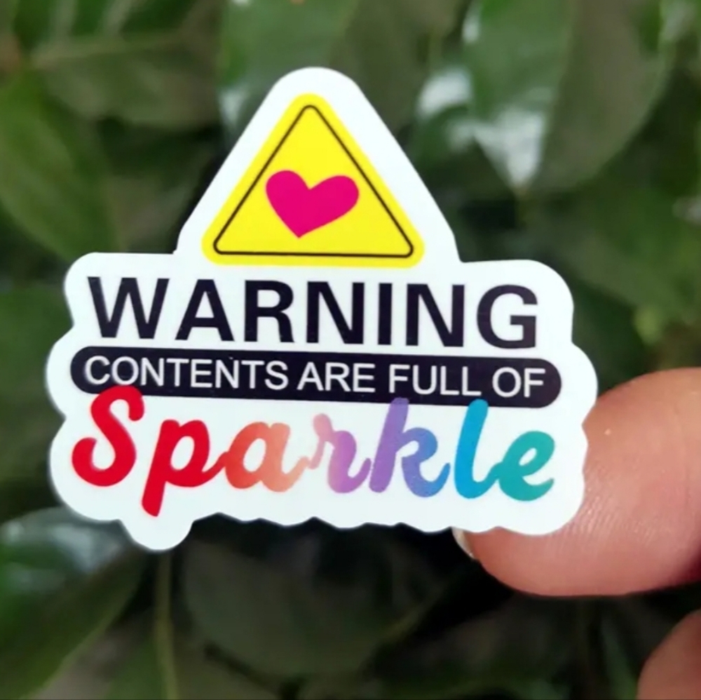 30 GLOSSY RAINBOW 🌈 "WARNING - CONTENTS FULL OF SPARKLE" labels!!